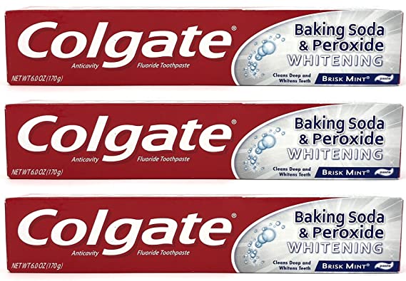 Colgate Baking Soda and Peroxide Whitening Toothpaste, Brisk Mint, 6 oz (Pack of 3)