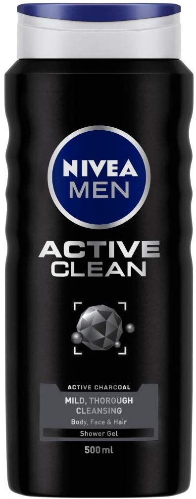 NIVEA MEN Hair, Face & Body Wash, Active Clean Shower Gel, 500ml