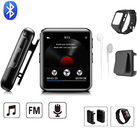 MP3 Player, CFZC 16GB MP3 Players with Bluetooth, Portable HiFi Lossless Sound Music Player with 1.5 inch Touch Screen FM Radio Voice Recorder E Book Headphones and Back Clip Included Running MP3