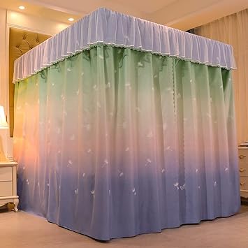 Obokidly Princess 4 Four Corner Post Bed Curtain Canopy Cute Net Canopies for Girls Boys Kids Teens Girl Adult Home Bedroom Decoration (Green-Gradient Butterfly, King)