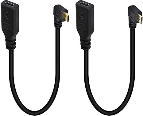 SinLoon USB C to Micro USB Short Cable, 2 Pack Type C to Micro USB Left Angle Right Angle Charger Cable，Support Charge and Data Transfer,for Micro USB Devices(L/R)