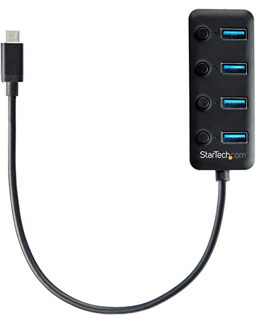 StarTech.com USB C Hub - 4x USB-A Ports with Individual On/Off Switches - Bus Powered - Portable - USB Type C Hub - USB C to USB Hub (HB30C4AIB)