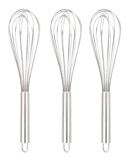 Ouddy Stainless Steel Whisk Kitchen Whisk Balloon Whisk Set Wire Whisk Egg Frother Milk and Egg Beater Blender Kitchen Utensils for Blending Whisking Beating and StirringSet of 3