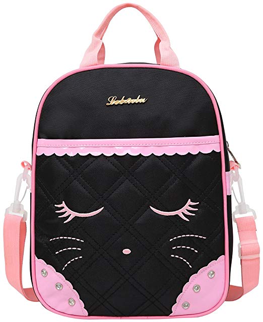 Cute Cat Face Bow Diamond Bling Waterproof Pink School Backpack Girls Lunch bags