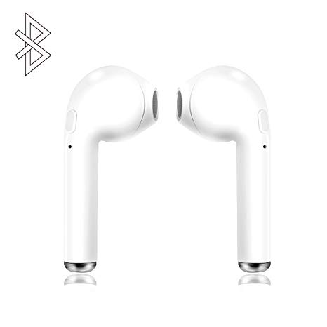 Bluetooth Headphones, Wireless Earbuds, Mini In-Ear Headsets Sports Sweatproof Earphones with 2 True with Mic for iPhone X/8/8 Plus 7/7 Plus 6/6s Plus Android, Samsung Smartphones (2PCS - White)