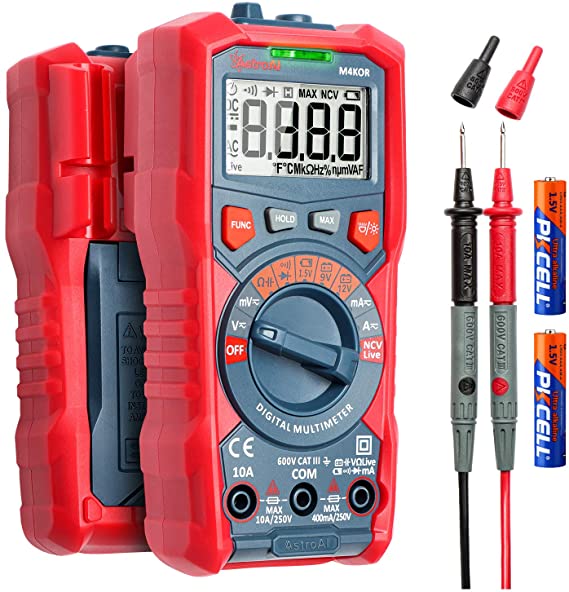 AstroAI Digital Multimeter, 4000 Counts TRMS Auto-Ranging Volt Meter 1.5v/9v/12v Battery Voltage Tester Measure Voltage Current Resistance Diodes Continuity Voltmeter with Non-Contact Voltage Function