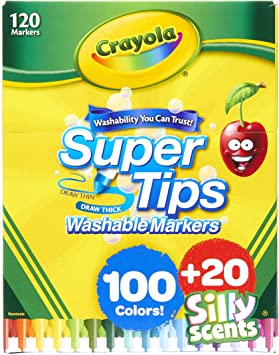 Crayola Super Tips 100ct with 20ct Silly Scents, Amazon Exclusive, 120 Markers, Gift for Kids, Multi