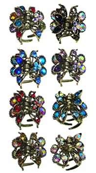 Set of 8 Mini Jaw Clips Claw Clips Decked w. Sparkling Crystals, LPW864175-5-8