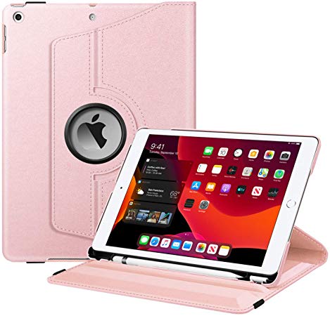 Fintie Rotating Case for New iPad 7th Gen 10.2 Inch 2019 - [Built-in Pencil Holder] 360 Degree Rotating Smart Protective Stand Cover with Auto Sleep/Wake for iPad 10.2" Tablet (Rose Gold)