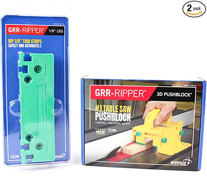 Microjig Grr-Ripper GR-100 3D Pushblock With A 1/8" Leg For Table Saws, Router Tables, Band Saws, And Jointers, Yellow
