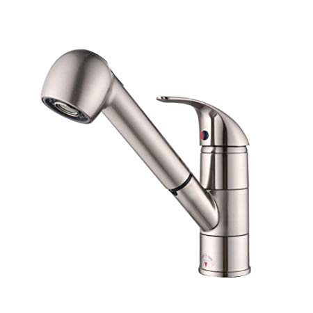 Commercial Single Handle Pull-Out Sprayer Preparation Kitchen Nickel Brushed Stainless Steel Sink Faucet (Brushed nickel)