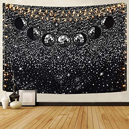 Sevenstars Moon Eclipse Tapestry, Universe Galaxy Tapestry, Starry Night Sky Tapestry Wall Hanging for Living Room Bedroom Dorm
