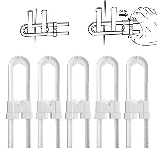 iZoeL Sliding Child Safety Cabinet Locks,U Shaped Baby Safety Lock,Baby Proof Cupboard Kitchen Lock,Childproof Cabinet Latch, Kid Safety for Knobs and Handles Home Furniture Door (Pack of 5)