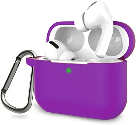 AirPods Pro Case Cover, Music Tracker Protective Silicone Carrying Case with Keychain for AirPods 3 Charging Case (Front LED Visible) (Purple)