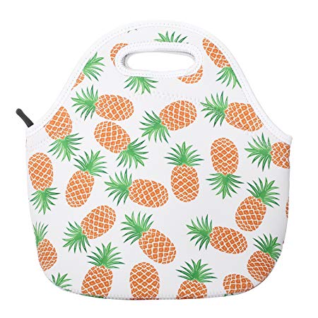 Aiphamy Pineapple Neoprene Lunch Bag Insulated Lunch Box Tote for Women Men Adult Kids Teens Boys Teenage Girls Toddlers, White