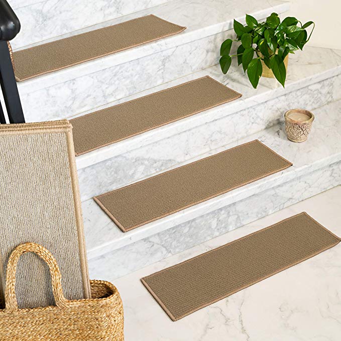 Natural Area Rugs Brownish Grey DIY Pet Friendly Polypropylene Carpet Stair Treads/Rugs 9" x 29" (8)