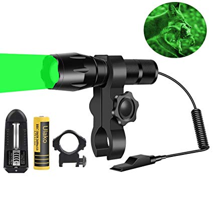Ulako Green Light 350 Yards Spotlight Floodlight Zoomable Flashlight Torch for Hog Pig Coyote Varmint