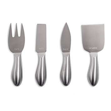 Premium 4-piece set of Brushed Stainless Steel Cheese Knives in a stylish Recycled Paper Box