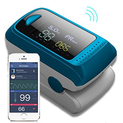 Bluetooth Fingertip Pulse Oximeter Oximetry Blood Oxygen Saturation Monitor and Pulse Rate Monitor for Apple and Android