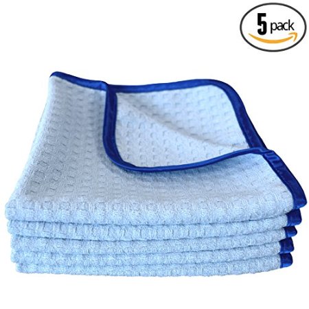 (5-Pack) THE RAG COMPANY 16 in. x 16 in. Premium South Korean 70/30 Blend 400gsm Waffle-Weave Microfiber Detailing and Drying Towels