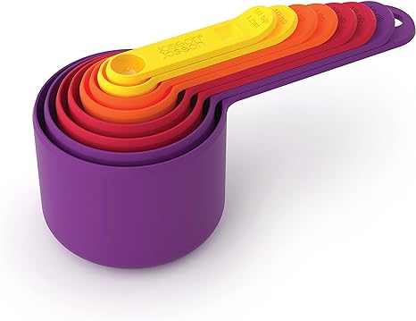 Joseph Joseph Nest, Juego de 8 tazas y cucharas medidoras para ahorrar espacio, utensilios de repostería, multicolor