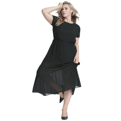 THIN MORE Womens Plus Size Maxi Solid Tunic Chiffon Evening Cocktail Dresses