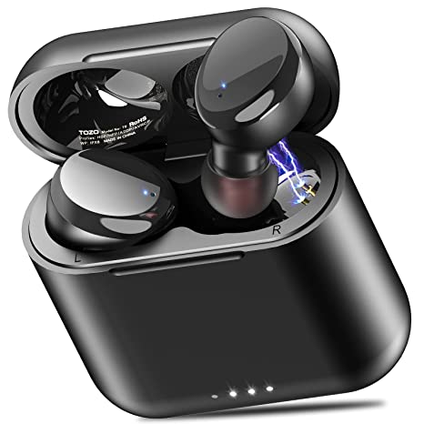 TOZO T6 True Wireless Earbuds Bluetooth 5.3 Headphones 45H Playtime with Wireless Charging Case, IPX8 Waterproof, OrigX Premium Sound Tech, Touch Control in-Ear Earphones Deep Bass with Mic Black
