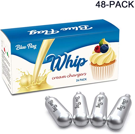 Blue Flag Whipped Cream Chargers N2O Nitrous Oxide 8-Gram Cartridge for Whipper Whipped Cream Dispenser, 48 Packs