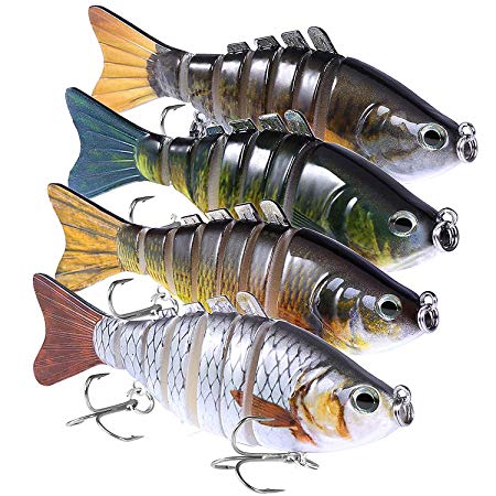 PLUSINNO Fishing Lures for bass, Multi Jointed Trout Swimbaits Crankbaits Popper Life-Like Fish Tackle Kits