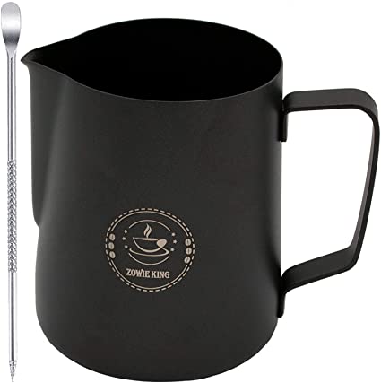 Stainless Steel Milk Frothing Pitcher Steaming Pitchers with Decorating Art Pen, Milk Coffee Cappuccino Latte Art Barista Steam Pitchers Milk Jug Cup for Espresso Machines Latte Art (BLACK 20 Oz)
