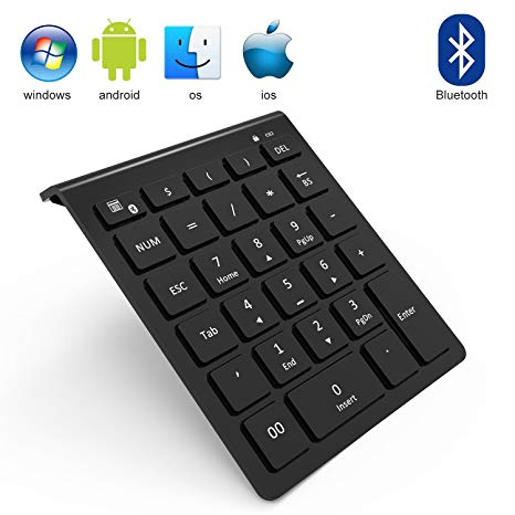 Bluetooth Number Pad, Vive Comb 28-Key External Numeric Keypad with Shortcuts Numpad for Laptop, Desktop, PC, Notebook-Black …