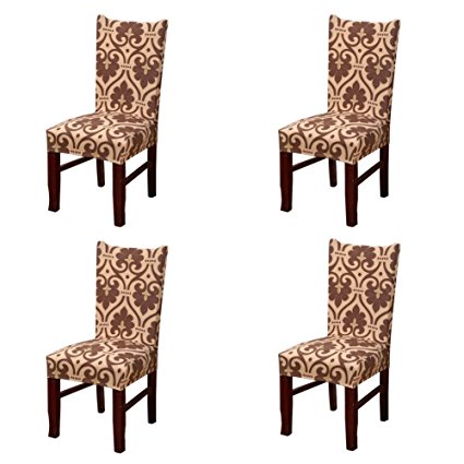 My Decor Super Fit Stretch Removable Washable Short Dining Chair Protect Cover Slipcover Style 13, 4 Pack