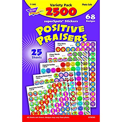 Trend T1945 SuperSpots & SuperShapes Sticker Variety Packs, Positive Praisers, 2,500/Pack (TEPT1945)