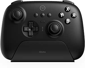 AKNES 8Bitdo Ultimate Bluetooth Controlador con Base de Carga, Mando de Inalámbrico con Joystick Hall Effect Sensin para Switch/Windows/Steam,Vibración Rumble,Controles de Movimiento (Negro)