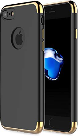iPhone 7 Case,iPhone 8 Case,RORSOU 3 in 1 Ultra Thin and Slim Hard Case Coated Non Slip Matte Surface with Electroplate Frame for Apple iPhone 7 (4.7") and iPhone 8 (4.7") - Black and Gold