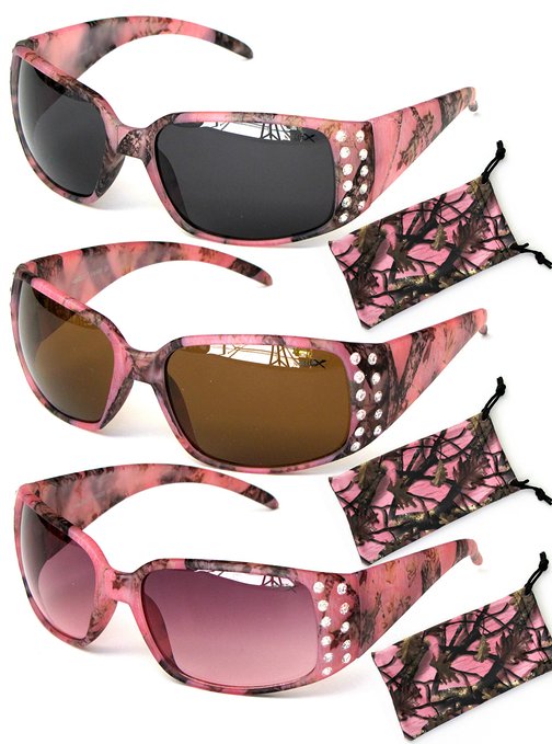 VertX Women's Pink Camouflage Sunglasses Rhinestone w/Free Camo Microfiber Pouch