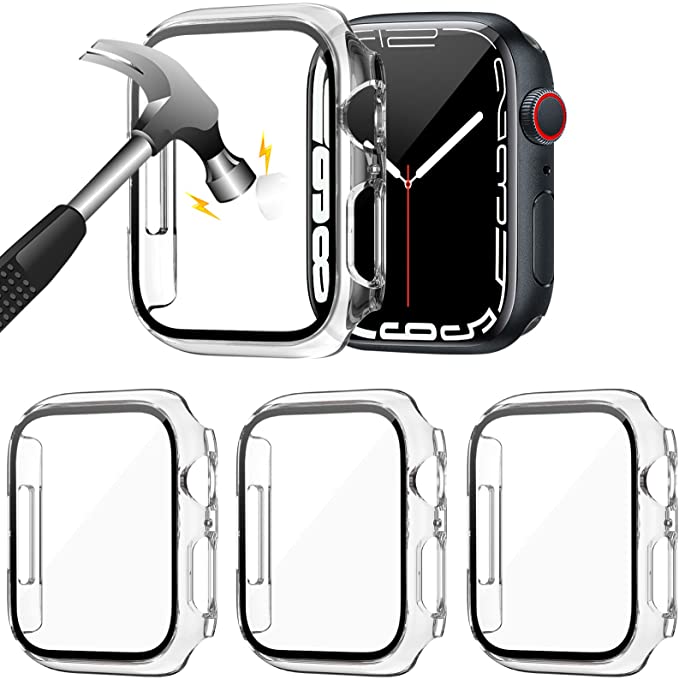 KIMILAR 45mm Glass Screen Protector compatible with Apple Watch Series 7, (3 Pack) Edge to Edge Full Screen Coverage Protective Case built-in Tempered Glass compatible with iWatch Series 7 45mm Only