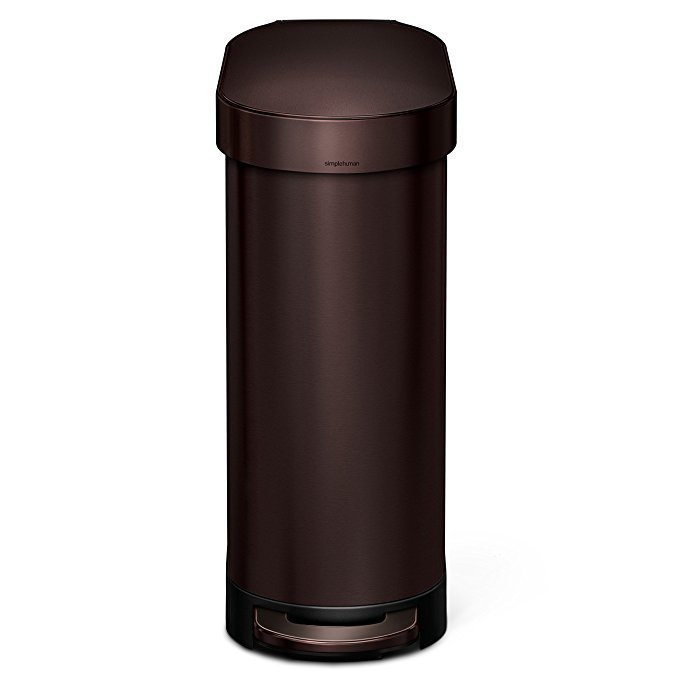 simplehuman Slim Step Trash Can with Liner Rim, Dark Bronze Stainless Steel, 45 L / 12 Gal