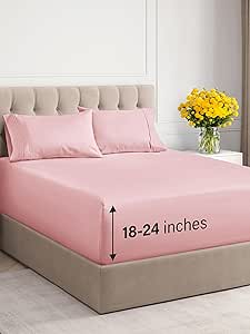 Extra Deep Pocket Full Sheets - 4 Piece Breathable & Cooling Bed Sheets - Hotel Luxury Bed Sheet Set - Soft, Wrinkle Free & Comfy - Easily Fits Extra Deep Mattresses - Deep Pocket Baby Pink Sheets Set