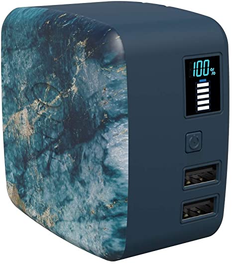 Halo Portable Phone Charger Power Cube 10,000mAh - Innovative Car Charger Power Bank with Dual USB Compatible Charging Ports, Built-in Charging Adapters - Blue Marble (801107082)
