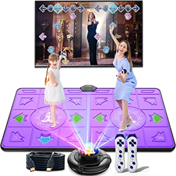 BLAVOR Dance Mat Double Game for Adult Kids Boys Girls Dance Floor Portable Musical Blanket Pad Baby Touch Safety Early Education Toys 100 Plus Games, English MTV&Cartoon Mode Options (36.6 X65.4 in)