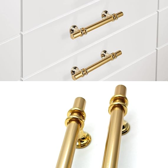 Gold Drawer Pulls, Kitchen Cabinet Handles,5" Hole Centers,Bathroom Cabinet Pulls,T Shape Garage Door Handle,with Screws,Aluminum Alloy,Pack of 4