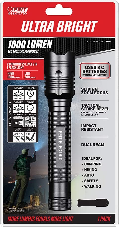 Feit Electric LED Tactical Flashlight, Aluminum, Black