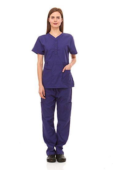 Denice Scrubs For Women Medical Nurses Uniform Kendall Faux Belted 6 Pocket Full Set Missy Fit (9 Colors) 1105