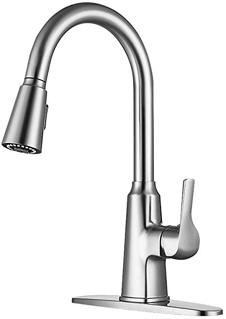 Single Handle Stainless Steel Brushed Nickel Kitchen-Sink-Faucet-Pull-Down-Sprayer