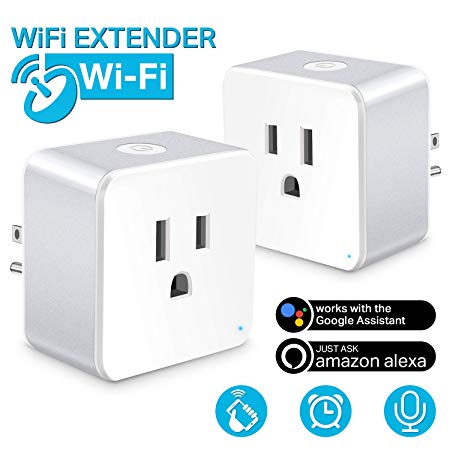 WiFi Smart Plug, Wsky Newest Mini Smart Outlet with WiFi Repeater Function, Compatible with Alexa & Google Home, APP Remote Control & WiFi Enabled Voice from Anywhere, No Hub Required(2 Pack)