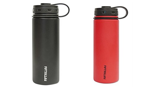 Fifty/Fifty Black   Red Vacuum-Insulated Stainless Steel Bottle with Wide Mouth - 18 oz. Capacity (2-Pack)