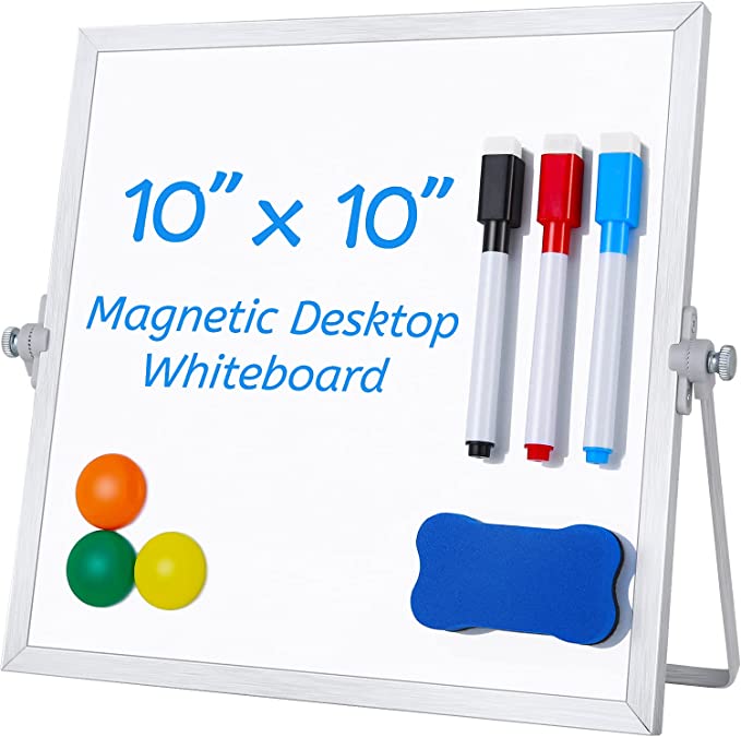 Small White Board, Ohuhu 10"X10" Double-Side Magnetic Desktop Whiteboard with Stand, 3 Markers, 3 Magnets & Eraser - Tabletop Portable Mini White Board Easel for Office Desk, Back to School Gift for Kids Students