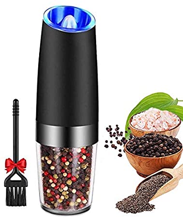 Gravity Electric Salt Ginder Pepper Grinder, Automatic Pepper and Salt Mill Grinder Battery-Operated with Adjustable Coarseness, LED Light, One Hand Operated