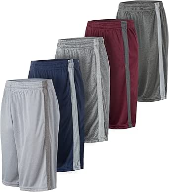 5 Pack: Men's Dry-Fit Sweat Resistant Active Athletic Performance Shorts